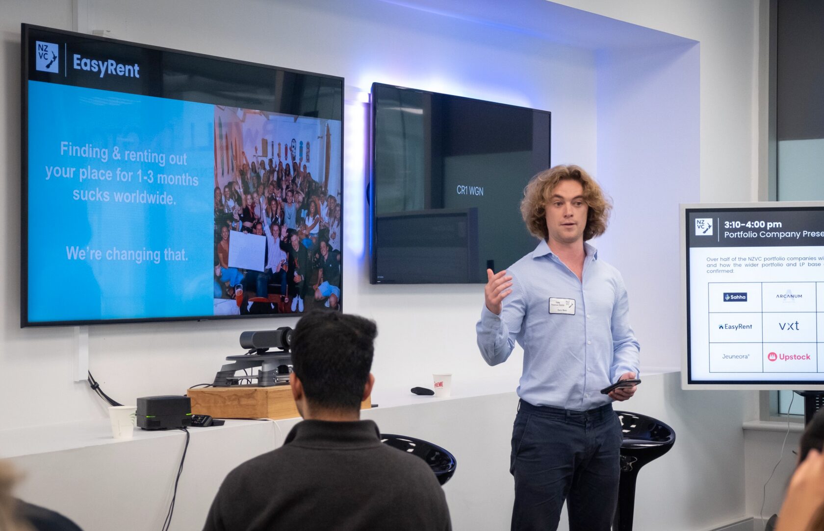 A founder presenting EasyRent during the portfolio company presentations