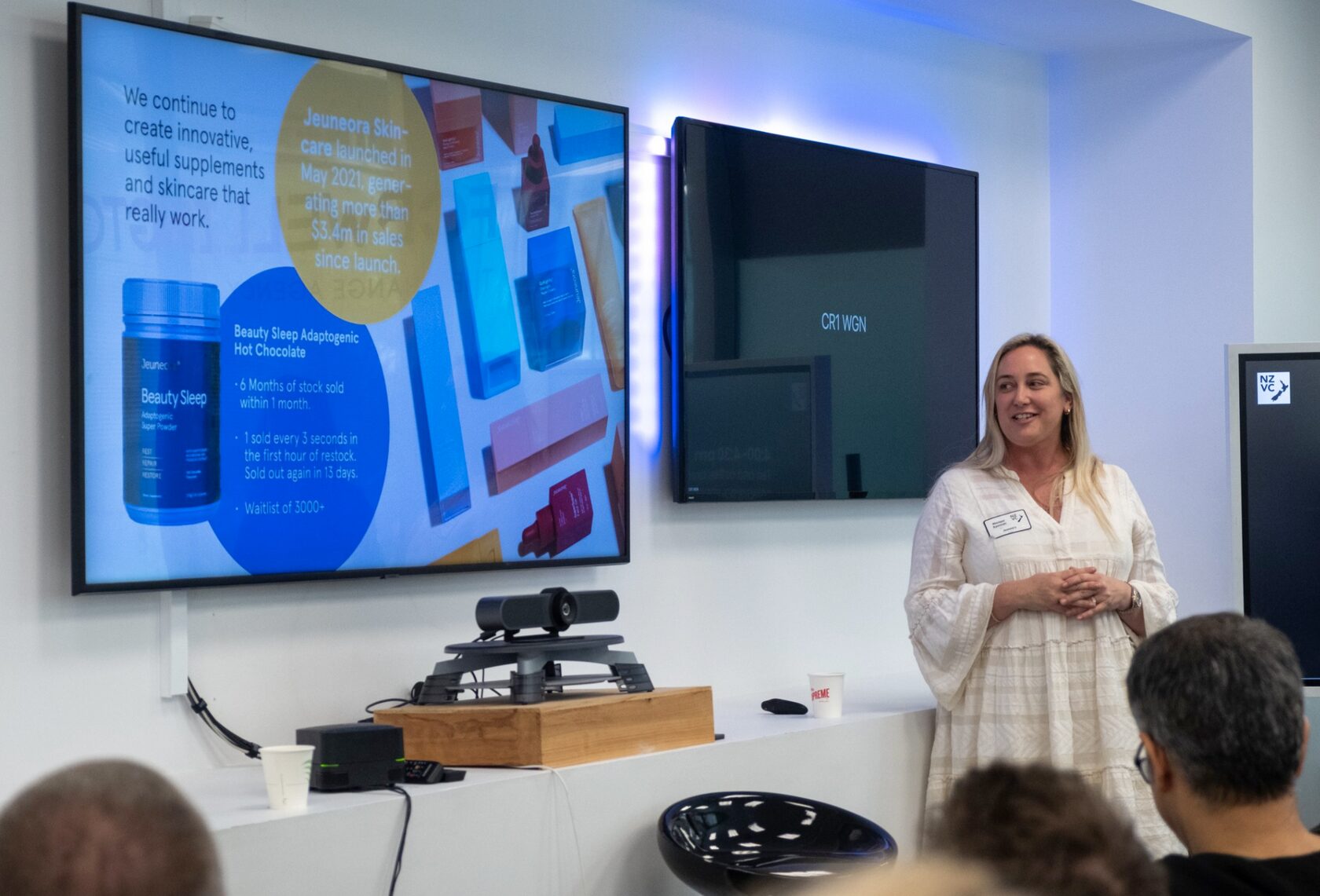 A founder presenting a supplements brand during the portfolio company presentations