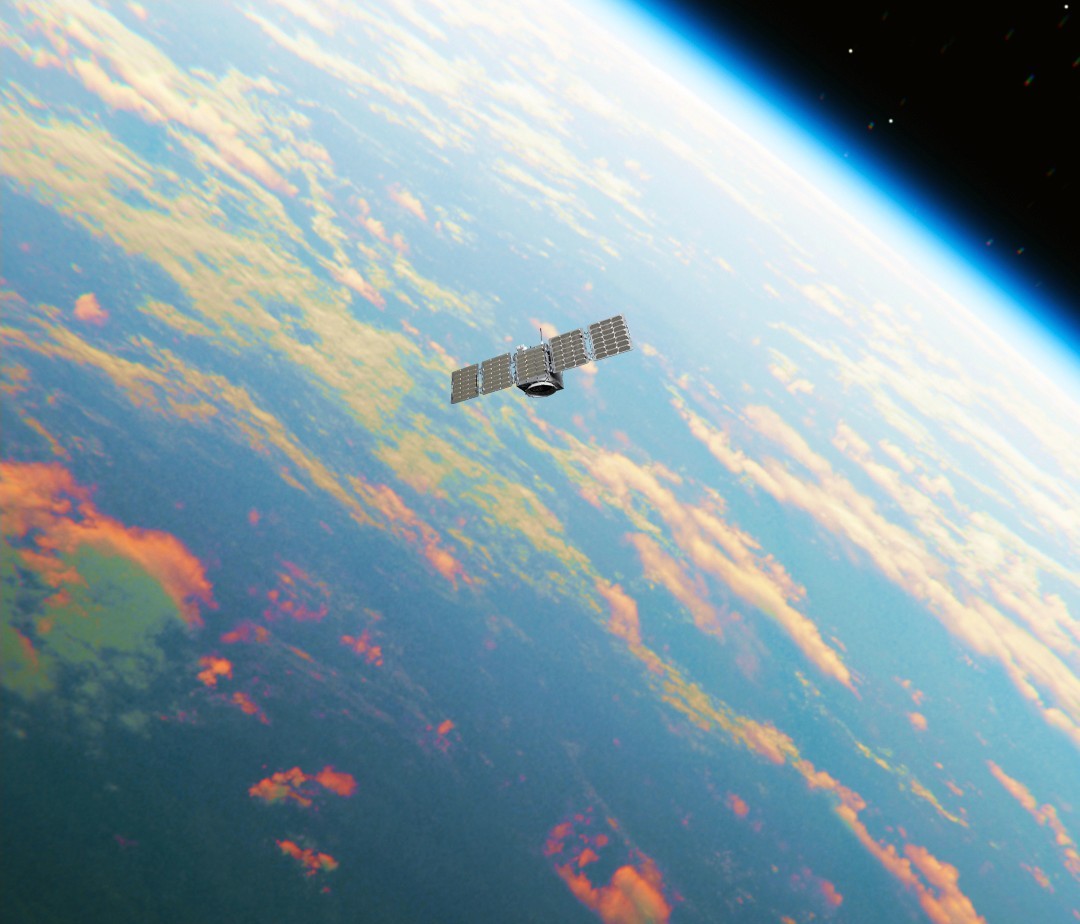 An Over The Rainbow satellite in orbit above the Earth