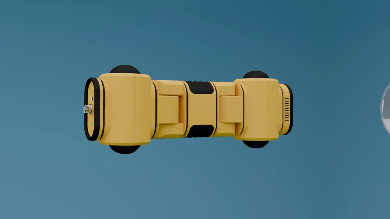 The Ferret is a sealed yellow robot that rides on four soft wheels, with its camera at one end.