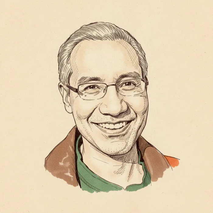 Hand-drawn portrait of Ajay Gupta, Partner at NZVC